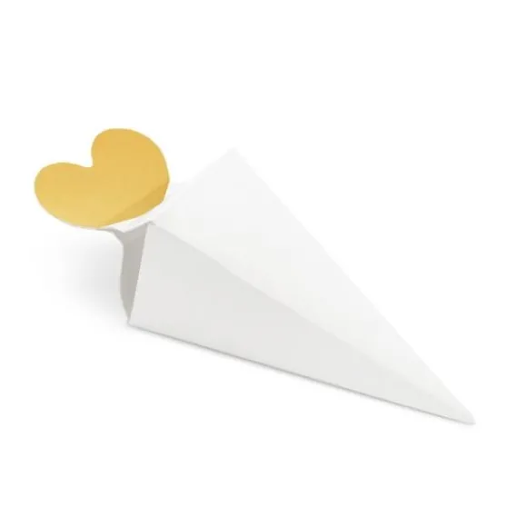 Cornet A Dragees Blanc Avec Coeur Or X 6 Pi Ces