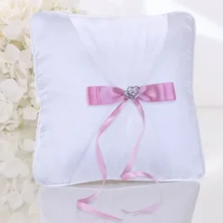 Coussin Porte Alliance En Tissu Satin Avec Double Coeur