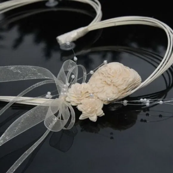 D Coration De Voiture Mariage De 2 Coeurs Perl Ecru