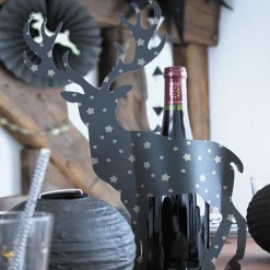 Déco Cerf Pour Bouteille Noir Et Or 43 Cm