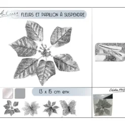 Fleur Papillon Argent Suspendre Pour Sapin De Noel