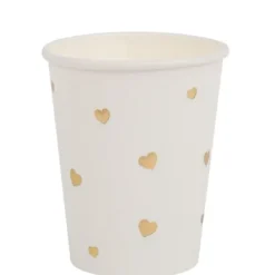 Gobelet En Carton Petits Coeurs Blanc Et Or X 8 Pi Ces