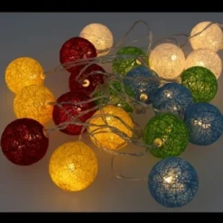 Guirlande Lumineuse A Pile 20 Led Boules En Coton Multicolore