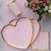 Lot De 10 Assiettes Carton Forme Coeur Rose