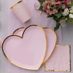 Lot De 10 Assiettes Carton Forme Coeur Rose
