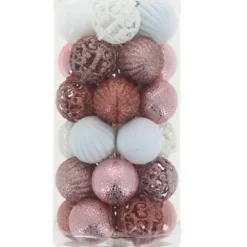Lot De 30 Boules De Noel Arabesque Rose Gold Et Blanc 4Cm
