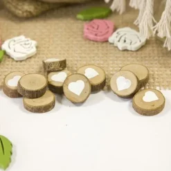 Lot De 10 Mini Rondins De Bois Impression Coeur