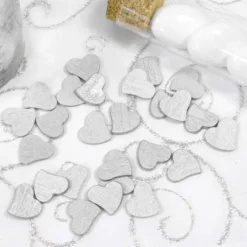 Lot De 30 Petits Confettis Coeurs En Bois M Tallis Argent