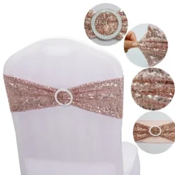 Noeud De Chaise Mariage Sequin Rose Gold