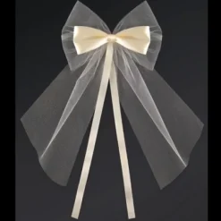 Noeud En Satin Et Tulle Ecru 18Cm X 2 Pi Ces