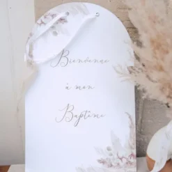 Pancarte Bienvenue A Notre Bapt Me Pampas Fleurs De Coton