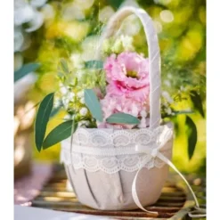 Panier Mariage Lin Et Dentelle