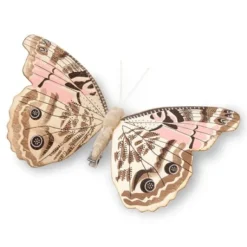 Papillon En Bois Taupe Et Rose Sur Pince