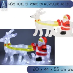 Pere Noel Et Renne Lumineux En Acrylique 48 Led