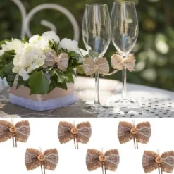 Petit Noeud En Jute Dentelle Avec Ruban X 6 Pi Ces