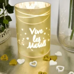 Photophore Led Or Vive Les Mari S Avec Coeur