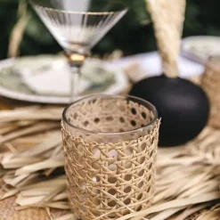 Photophore Mariage En Verre Et Cannage Naturel 9 X 8 Cm