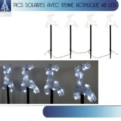 Pics Solaires Avec Renne Acrylique 48 Led