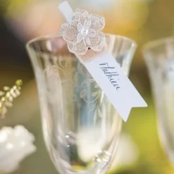 Pince Marque Place Fleur Jute Dentelle X 6 Pi Ces