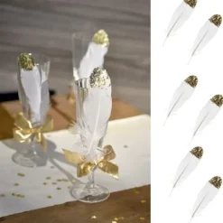 Plume Mariage Paillet Or X 6 Pi Ces