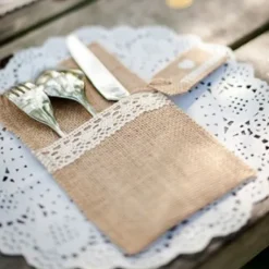 Porte Couvert En Jute Et Dentelle X 4 Pi Ces