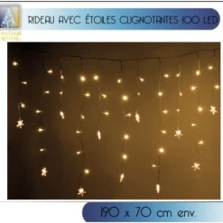 Rideau Lumineux Avec Etoile 100 Led Blanc Chaud