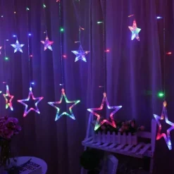 Rideau Lumineux Noel Etoiles 3D 96 Led Multicolore