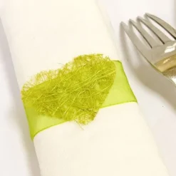 Rond De Serviette Coeur En Abaca Vert Anis X 6 Pi Ces