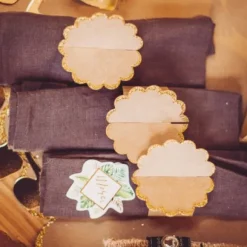 Rond De Serviette Festonn Kraft Paillettes Or X 8 Pi Ces