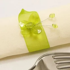 Rond De Serviette Mariage Papillon Vert Anis X 6 Pi Ces