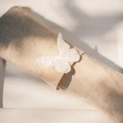 Rond De Serviette Papillon Lin Et Dentelle X 12 Pi Ces