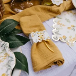 Rond De Serviette Theme Mimosa Citrons X 10 Pi Ces