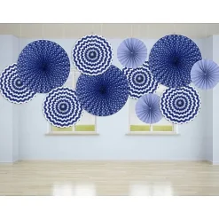 Rosace Eventail En Papier Bleu Marine A Suspendre X 3 Pi Ces