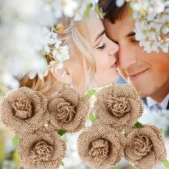 Rose En Jute Pour Deco De Table Mariage X 4 Pi Ces