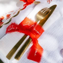 Ruban Effiloch Mousseline Je T'Aime Rouge Et Blanc