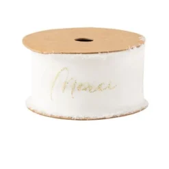Ruban Effiloch Mousseline Merci Blanc Et Or