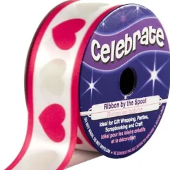 Ruban En Bobine Satin Blanc Imprim C Ur Et Liser Rose