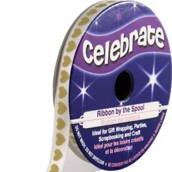 Ruban En Bobine Satin Blanc Imprim Coeur Vert