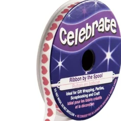 Ruban En Bobine Satin Blanc Imprim Coeur Rouge