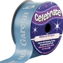 Ruban En Bobine Satin Bleu Imprim Blanc C'Est Un Garcon