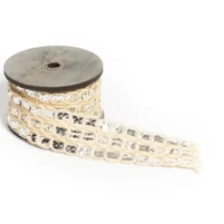 Ruban Mariage Ajour Jute Ivoire Avec Sequins Argent