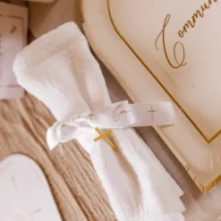 Ruban Satin Communion Croix Blanc Et Or