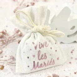 Sac A Dragees Coton Vive Les Mari S Rose Gold X 4