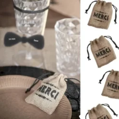 Sac Drag Es Merci En Jute Naturel X 4 Pi Ces