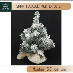 Sapin Deco De Table Noel Pied En Jute Flock 30Cm