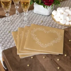 Serviette En Papier Airlaid Liser Coeur Or