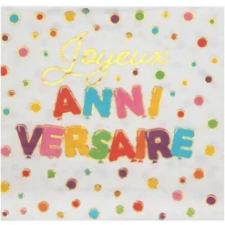 Serviette En Papier Joyeux Anniversaire Multicolore X 20 Pi Ces