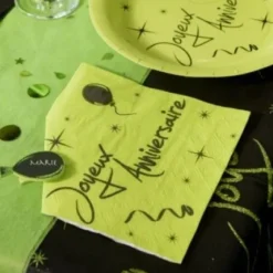 Serviette En Papier Joyeux Anniversaire Vert Anis X 20 Pi Ces