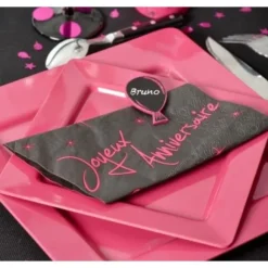 Serviette En Papier Joyeux Anniversaire Fuchsia X 20 Pi Ces