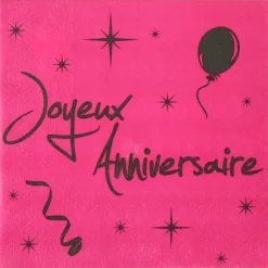 Serviette En Papier Joyeux Anniversaire Fuchsia X 20 Pi Ces